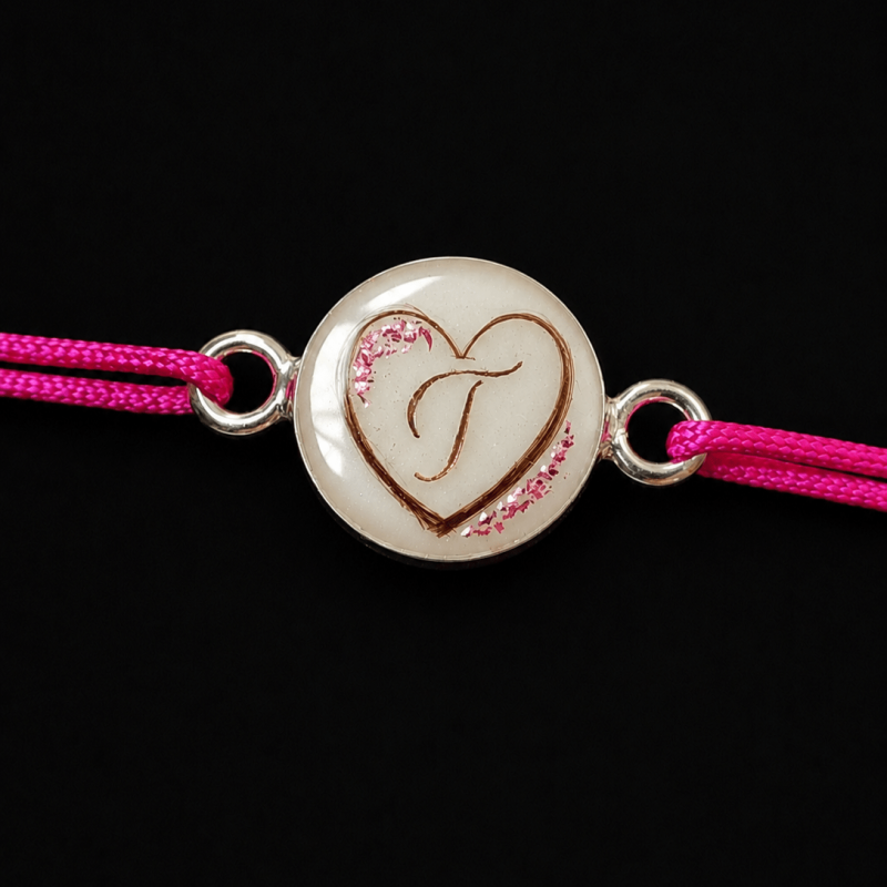 Brățară cu lapte matern și inițială One Letter, One Heart – 10 mm