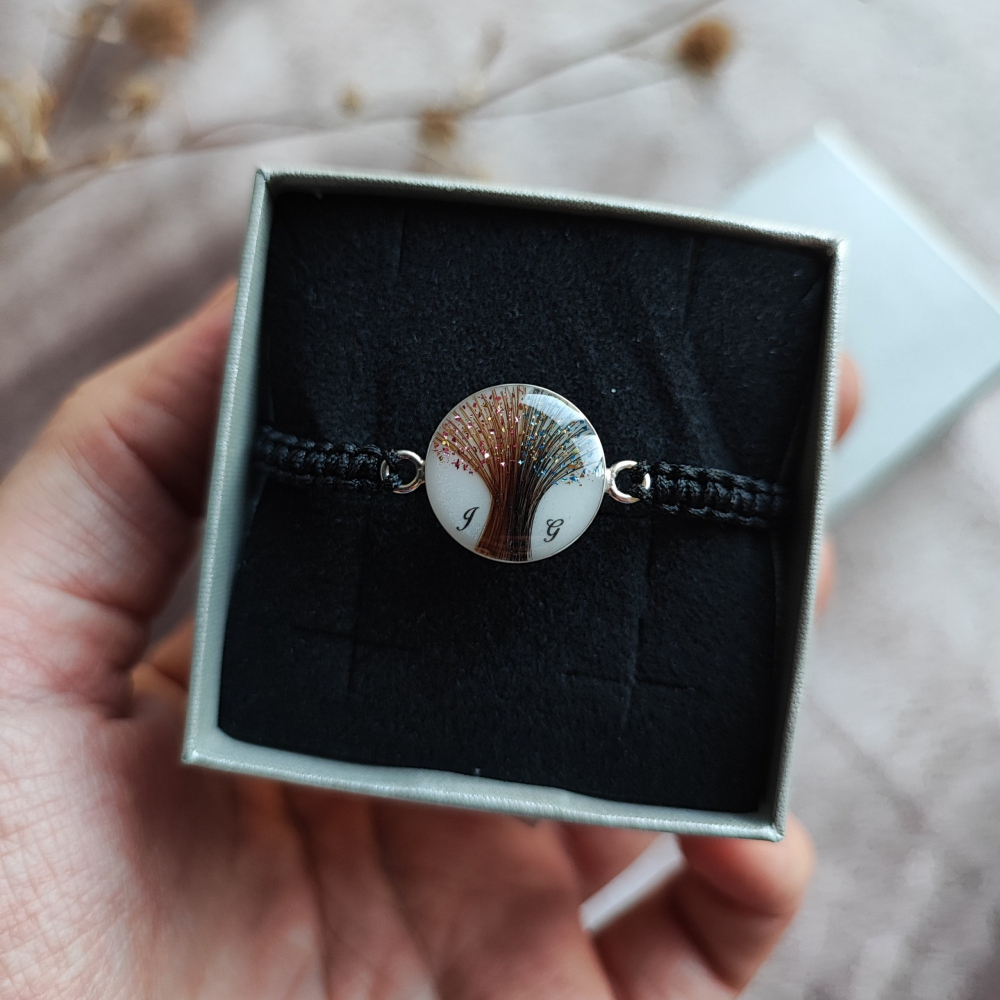 Brățară Rooted Love 14 mm cu copac din fire de păr și inițiale