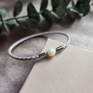 Brățară perlă cu lapte matern Keepsake Pearl 8mm din piele împletită