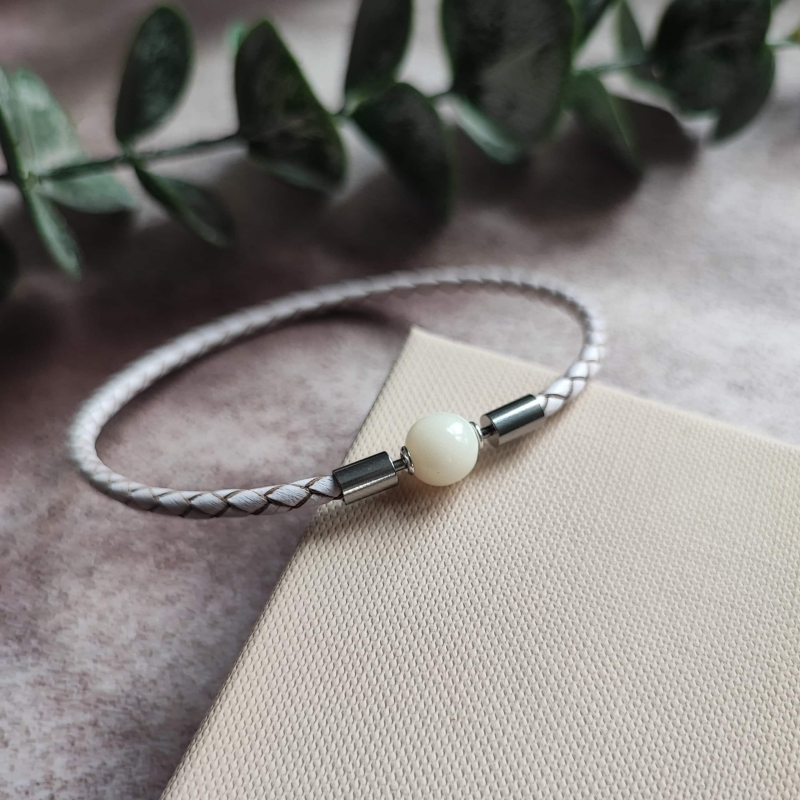 Brățară perlă cu lapte matern Keepsake Pearl 8mm din piele împletită